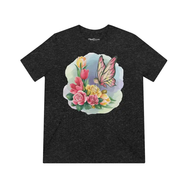 Triblend Tee - Butterfly With Spring Flowers Eco-Friendly - DipaliZ