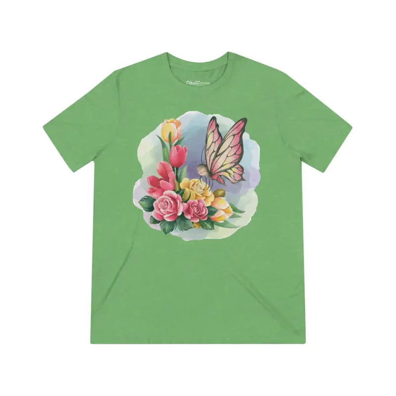 Triblend Tee - Butterfly With Spring Flowers Eco-Friendly - DipaliZ