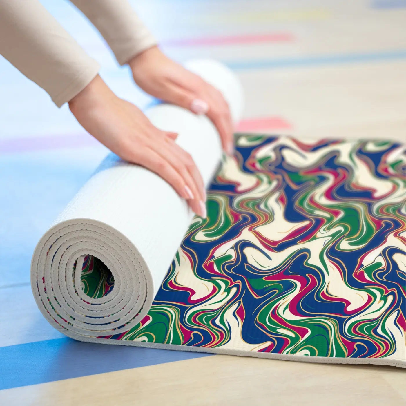 Foam Yoga Mat - Vibrant Retro Swirl Design - DipaliZ