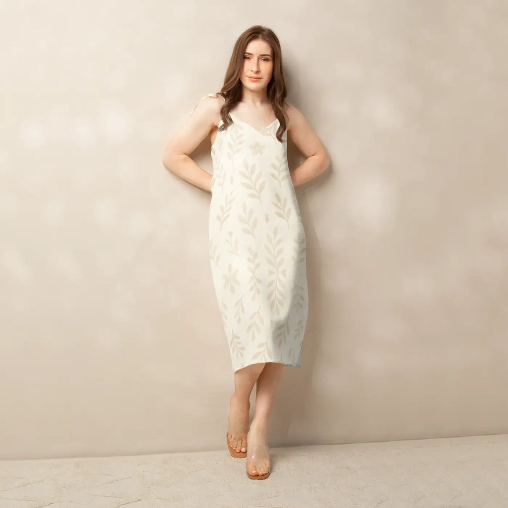 Secret Garden Midi Dress - Foliage Shapes with Built-In Bra - DipaliZ