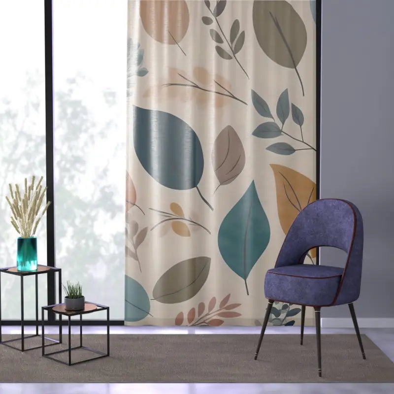 Muted Colors Window Curtain - Retro Foliage Design - DipaliZ