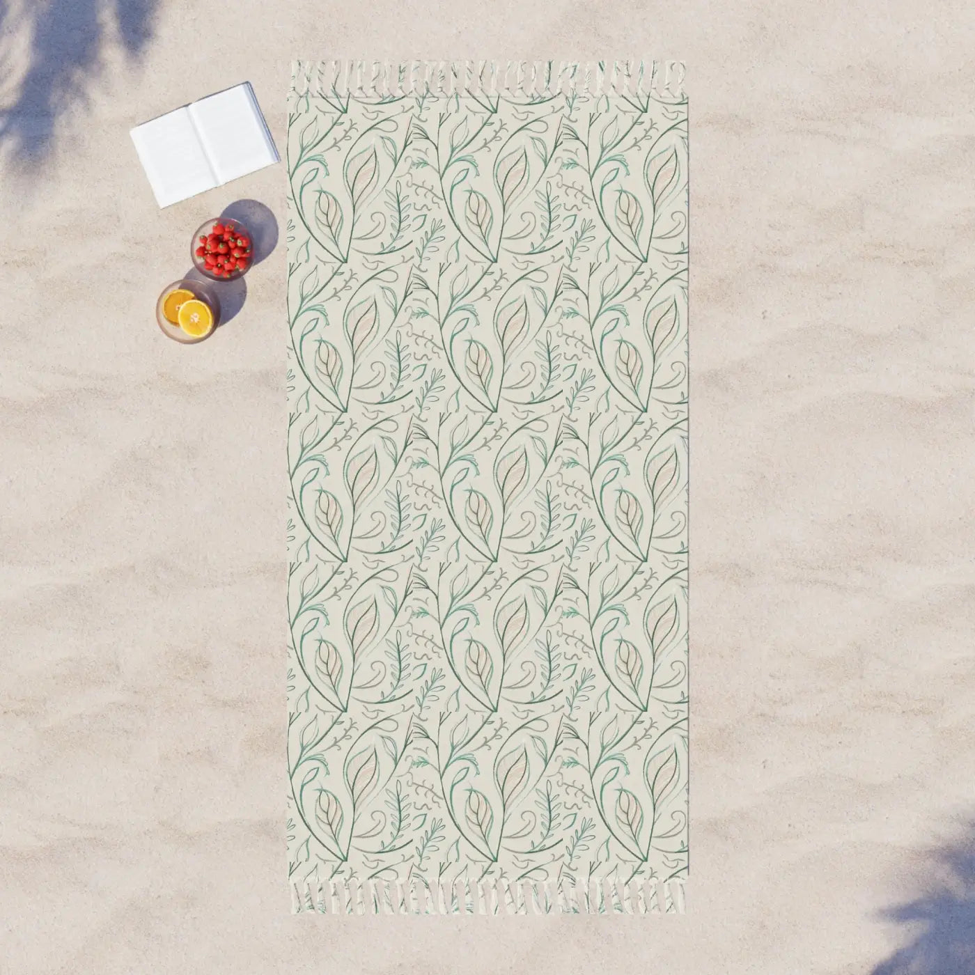 Boho Beach Cloth - Vibrant Foliage Pattern with Knotted Tassels - DipaliZ