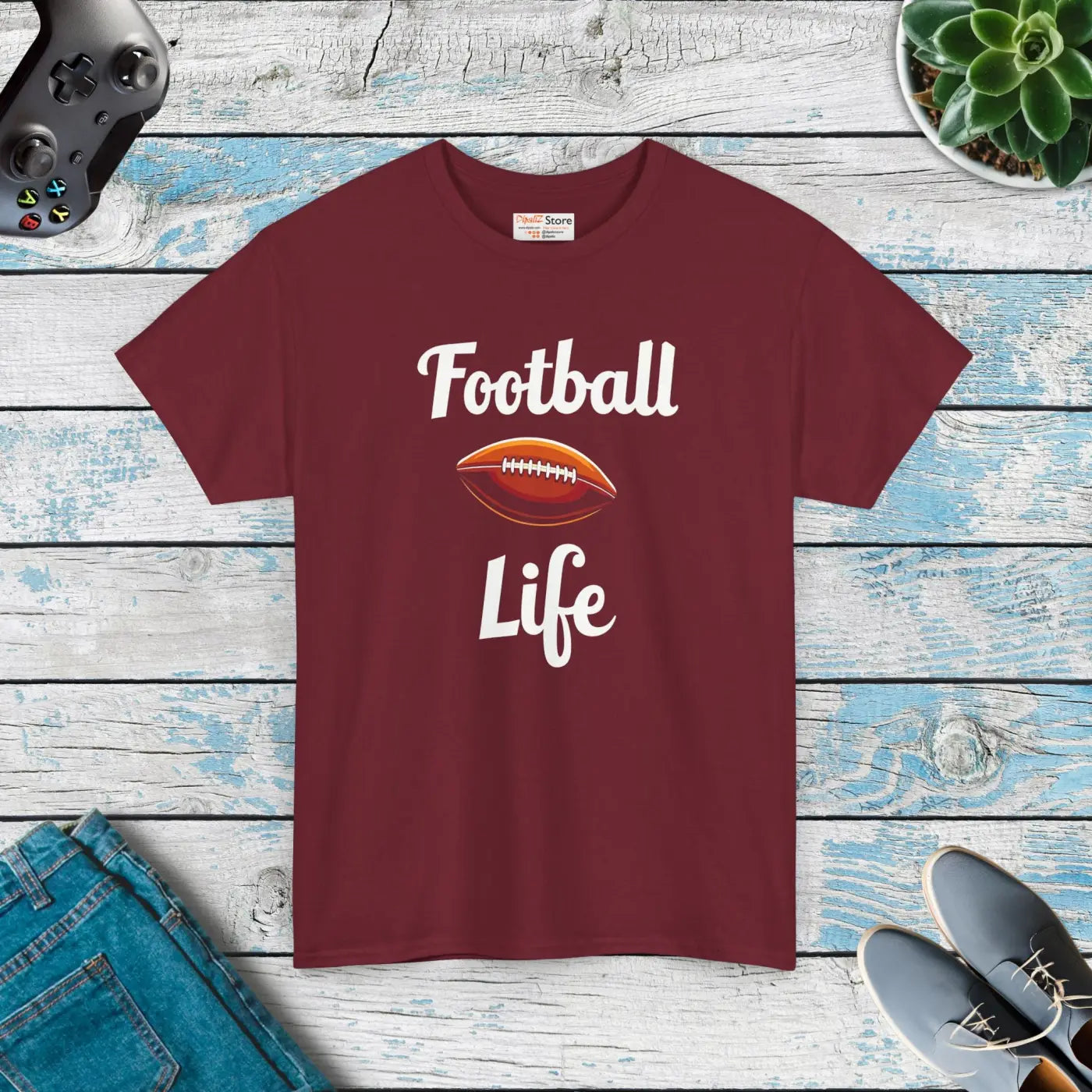 Football Life Heavy Cotton Tee - Game Day Essential - DipaliZ