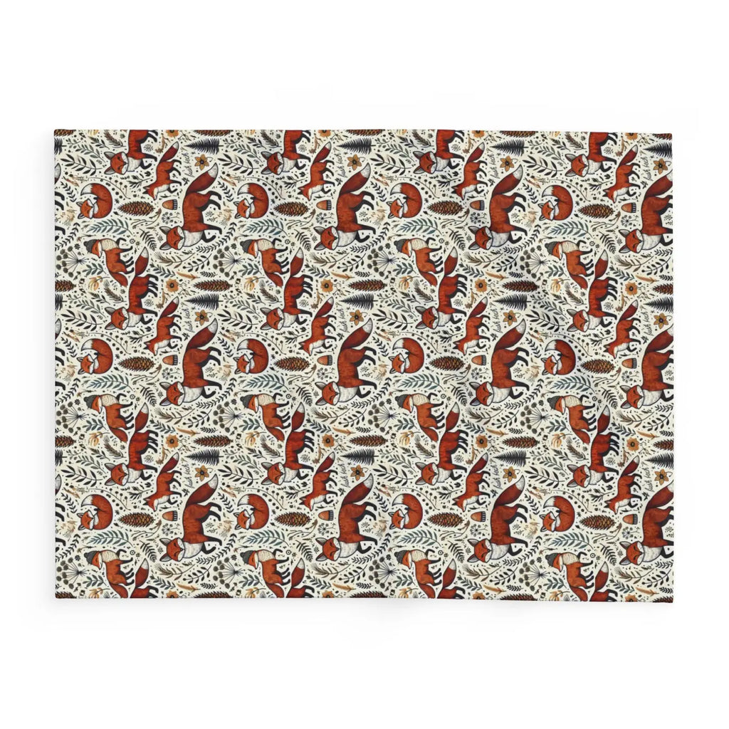 Arctic Fleece Blanket - Fox and Leaves Design - DipaliZ