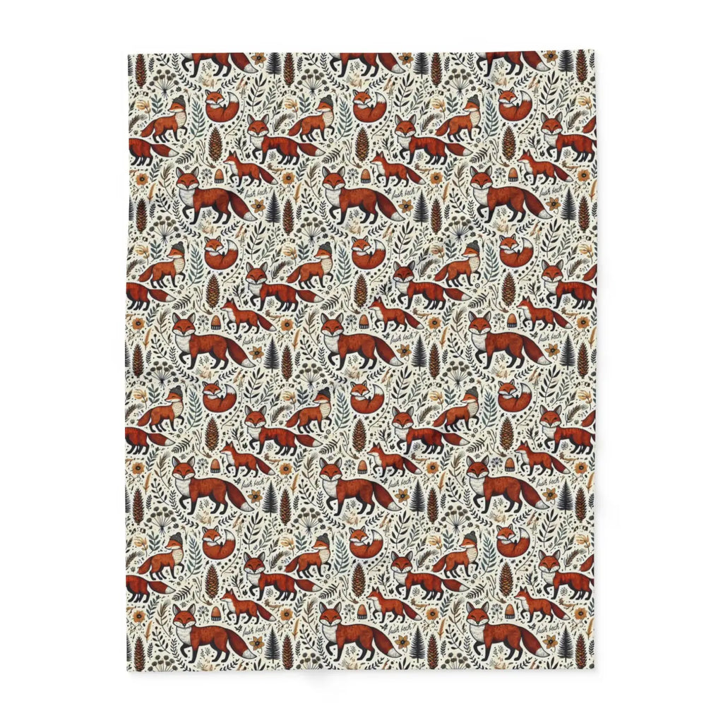 Arctic Fleece Blanket - Fox and Leaves Design - DipaliZ