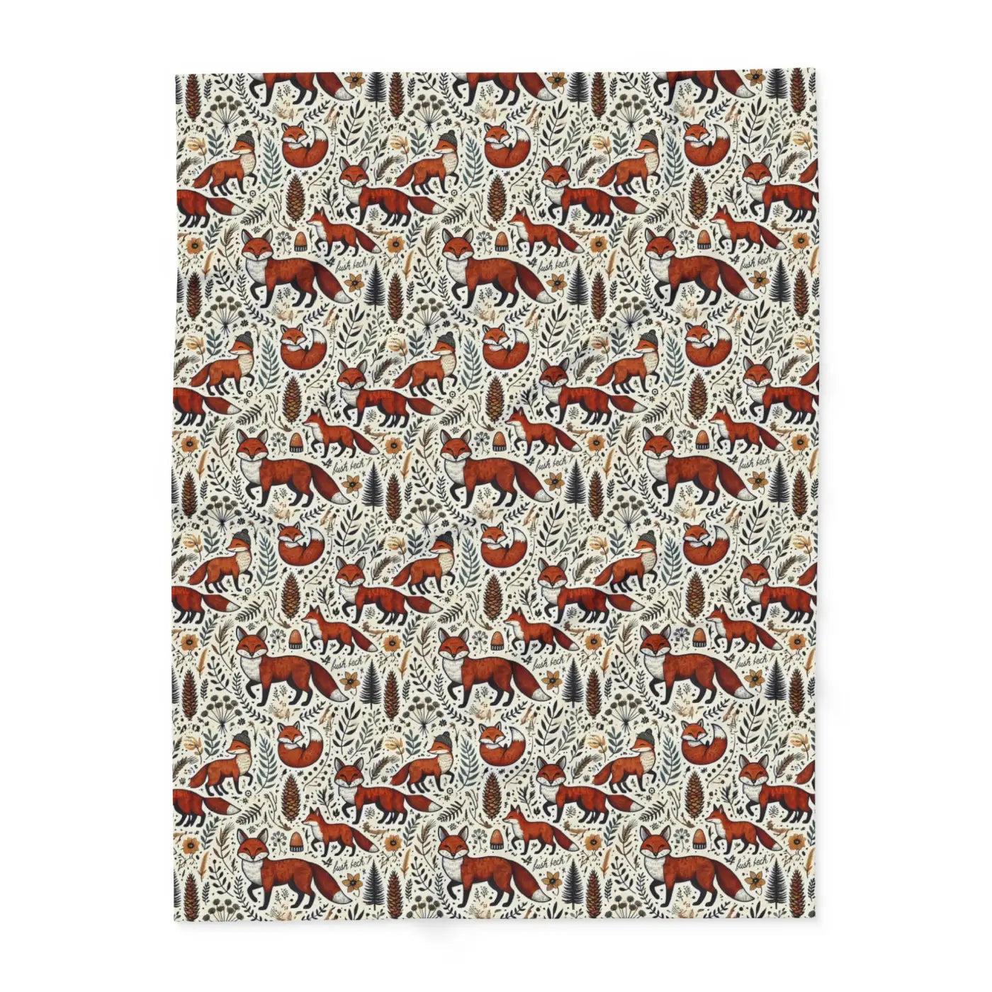 Arctic Fleece Blanket - Fox and Leaves Design - DipaliZ