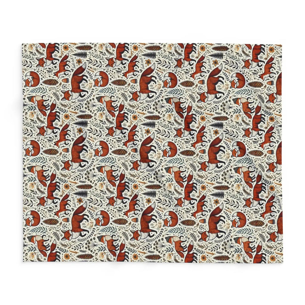 Arctic Fleece Blanket - Fox and Leaves Design - DipaliZ