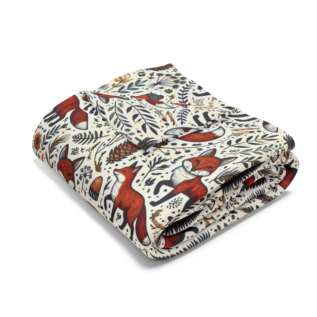 Arctic Fleece Blanket - Fox and Leaves Design - DipaliZ
