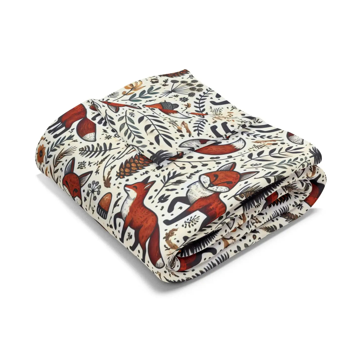 Arctic Fleece Blanket - Fox and Leaves Design - DipaliZ