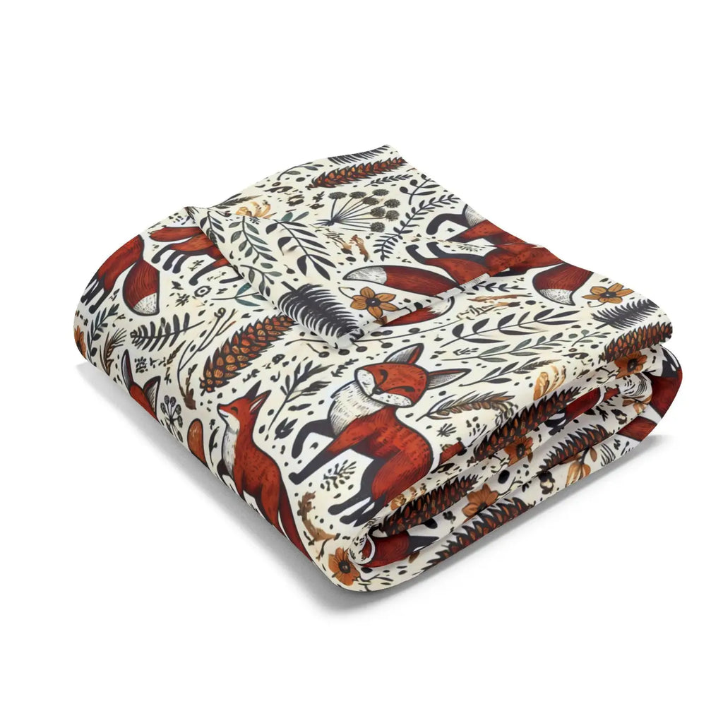 Arctic Fleece Blanket - Fox and Leaves Design - DipaliZ