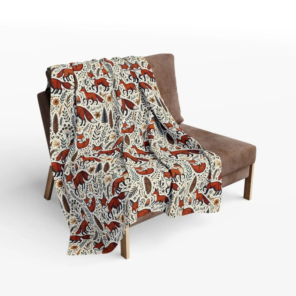 Arctic Fleece Blanket - Fox and Leaves Design - DipaliZ