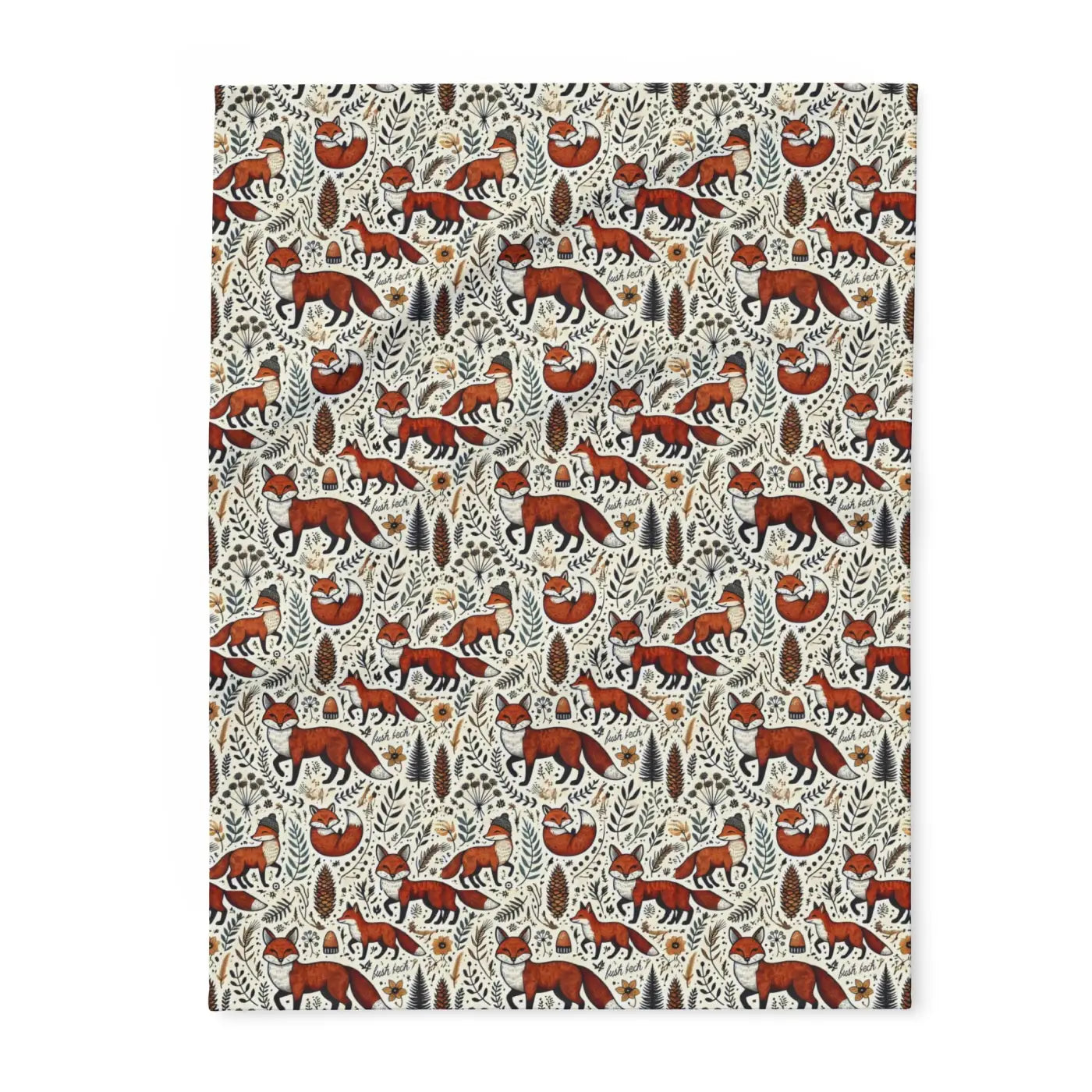 Arctic Fleece Blanket - Fox and Leaves Design - DipaliZ