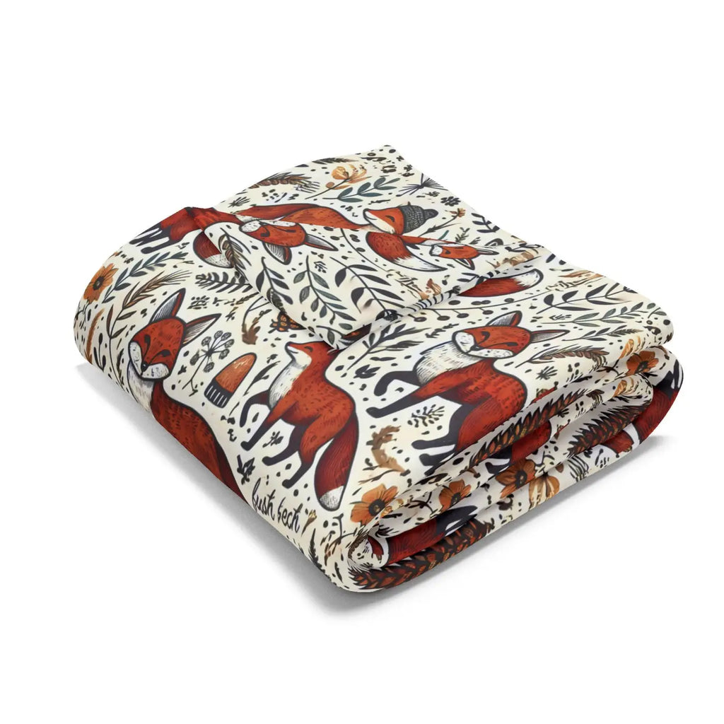 Arctic Fleece Blanket - Fox and Leaves Design - DipaliZ