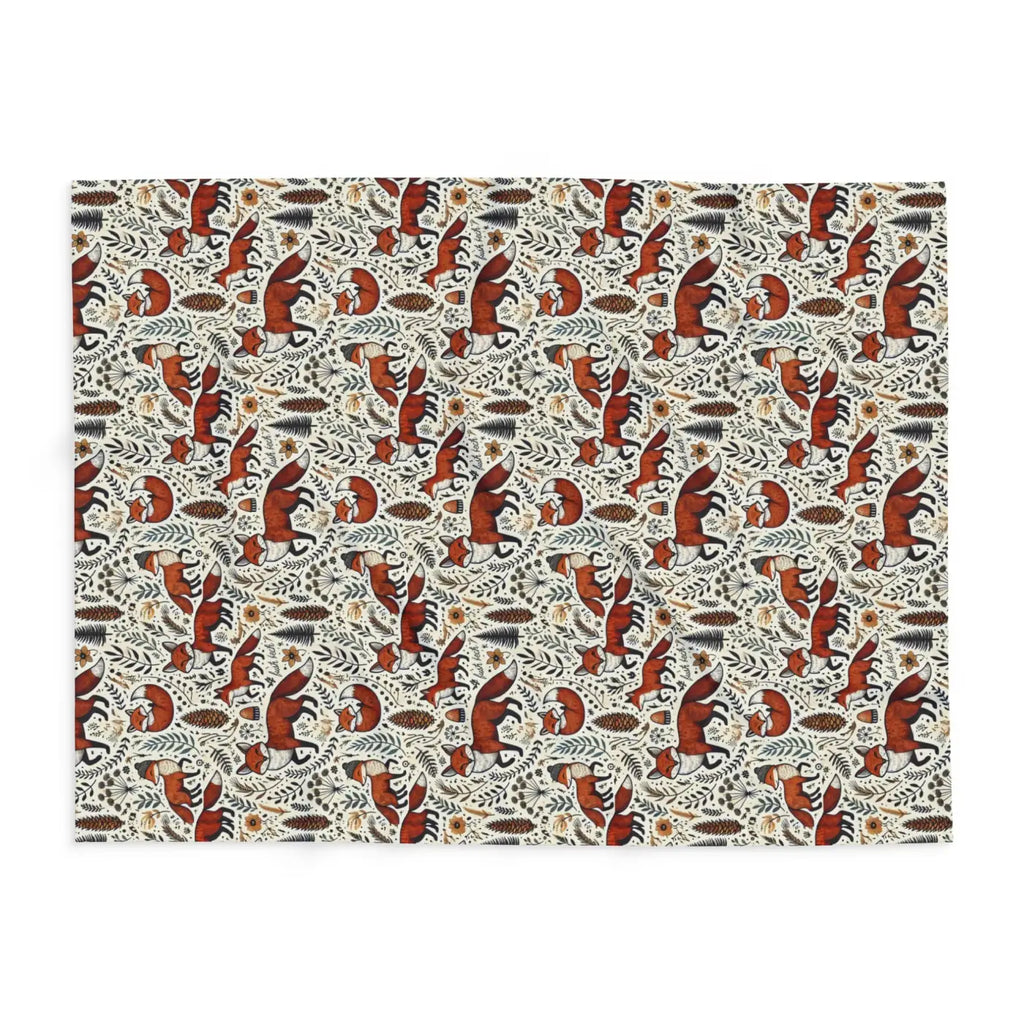 Arctic Fleece Blanket - Fox and Leaves Design - DipaliZ