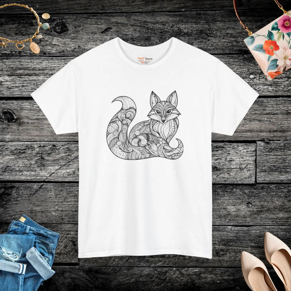 Fox Mandala Unisex Tee - Heavy Cotton Statement Wear - DipaliZ