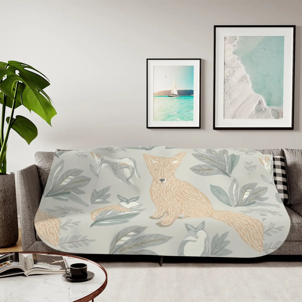 Fox Sherpa Blanket - Cozy Forest Evening Throw - DipaliZ