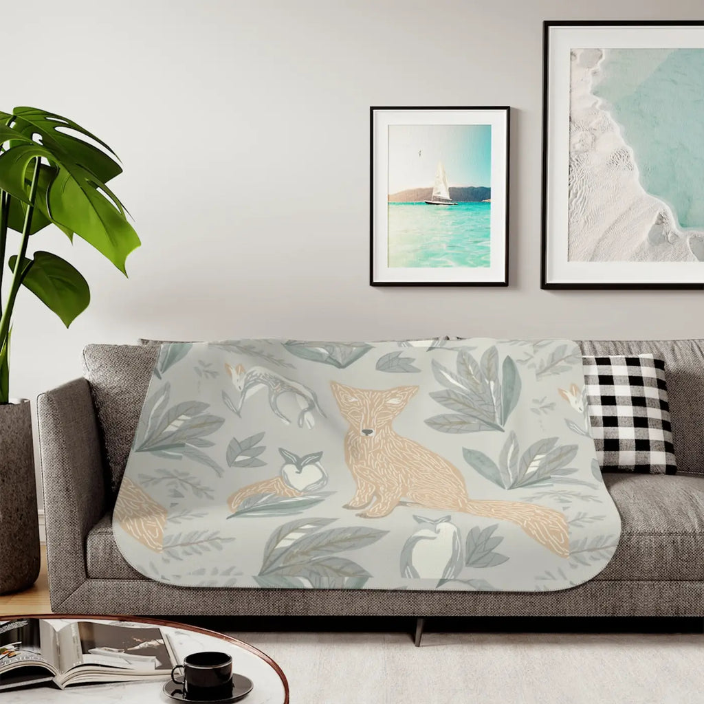 Fox Sherpa Blanket - Cozy Forest Evening Throw - DipaliZ