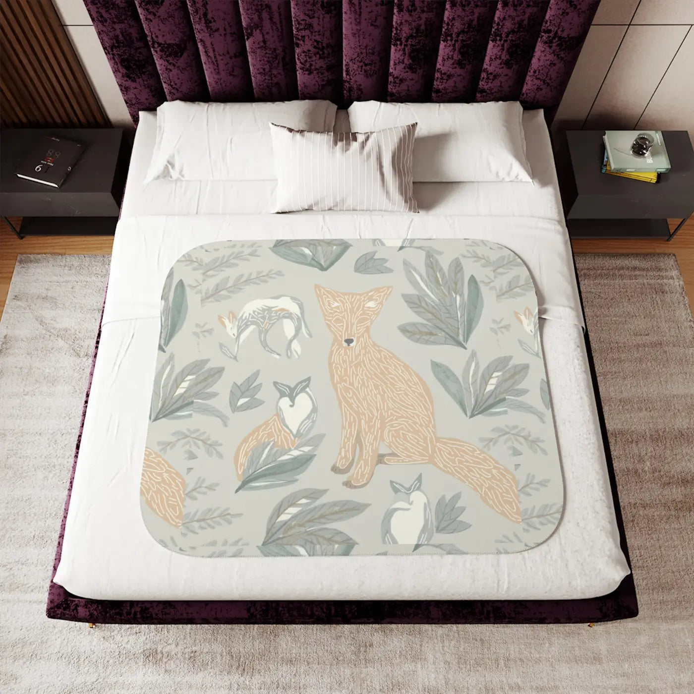 Fox Sherpa Blanket - Cozy Forest Evening Throw - DipaliZ