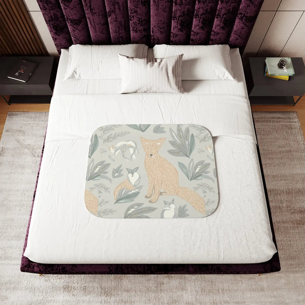 Fox Sherpa Blanket - Cozy Forest Evening Throw - DipaliZ
