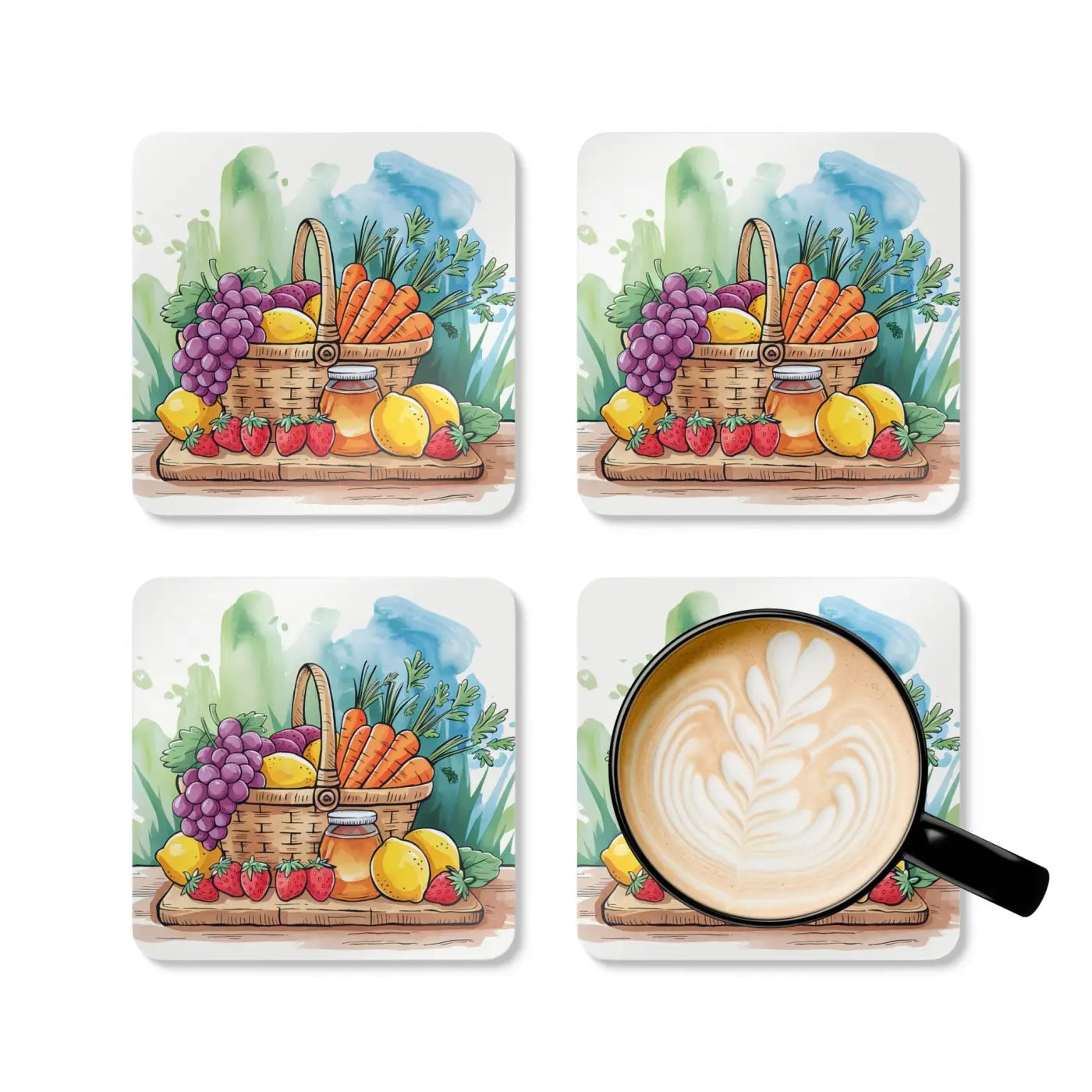 Stylish Fruit Basket Coaster Set - Corkwood Design - DipaliZ