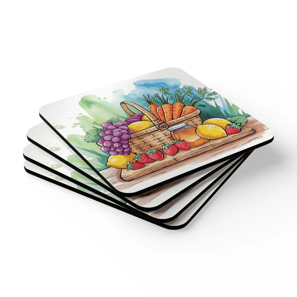 Stylish Fruit Basket Coaster Set - Corkwood Design - DipaliZ
