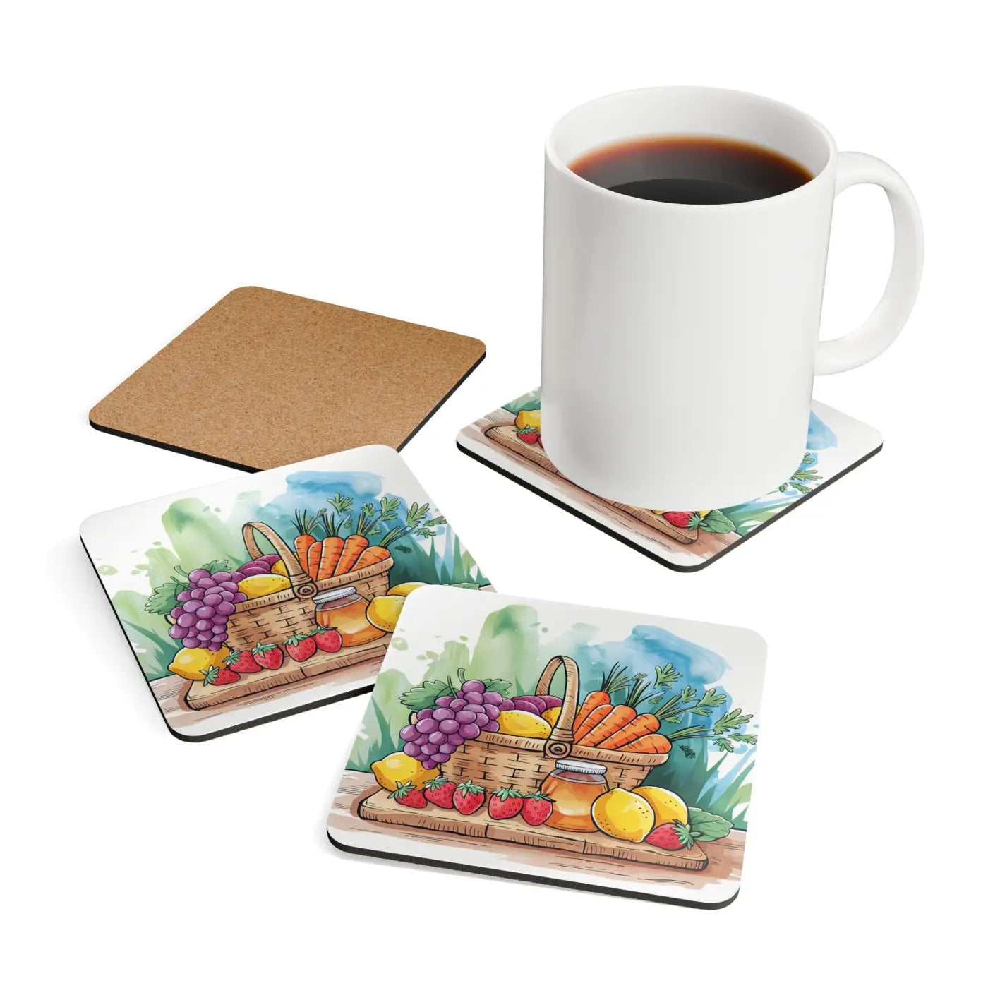 Stylish Fruit Basket Coaster Set - Corkwood Design - DipaliZ