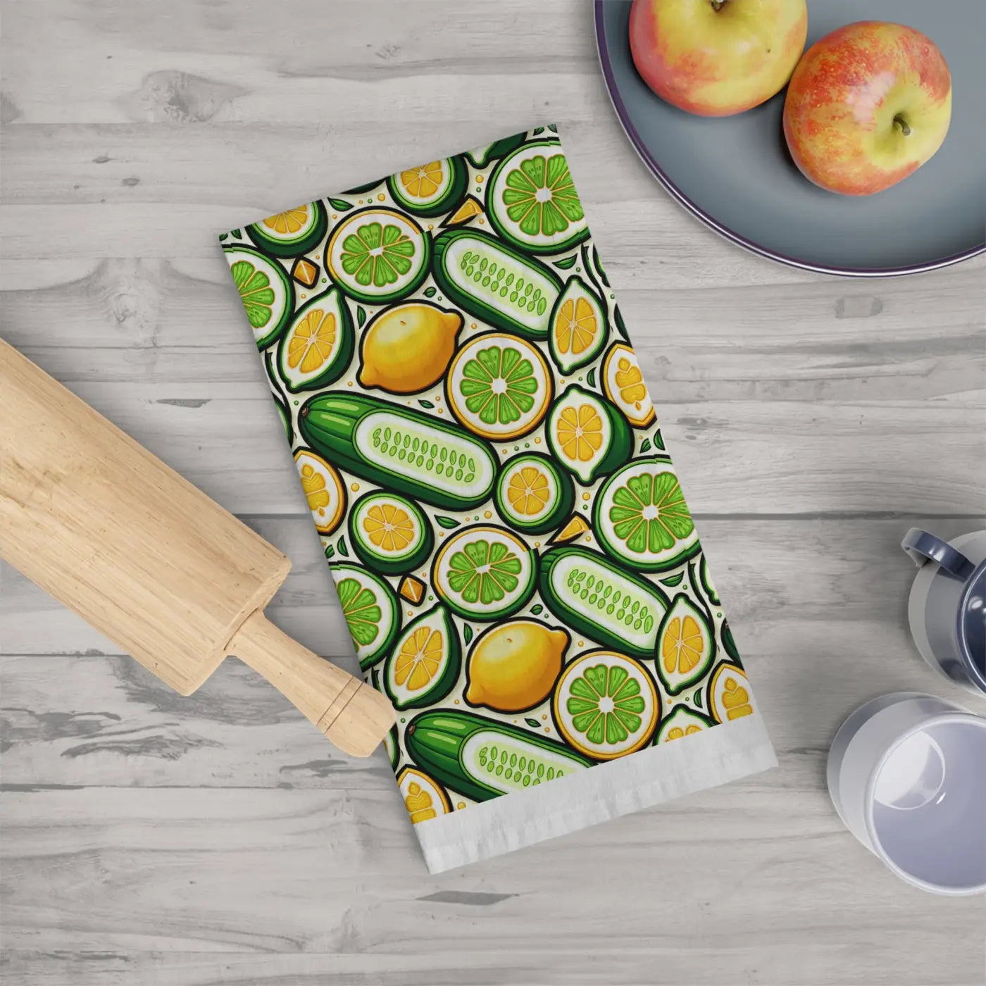 Cheerful Tea Towel - Citrus and Veggies Print Kitchen Decor - DipaliZ