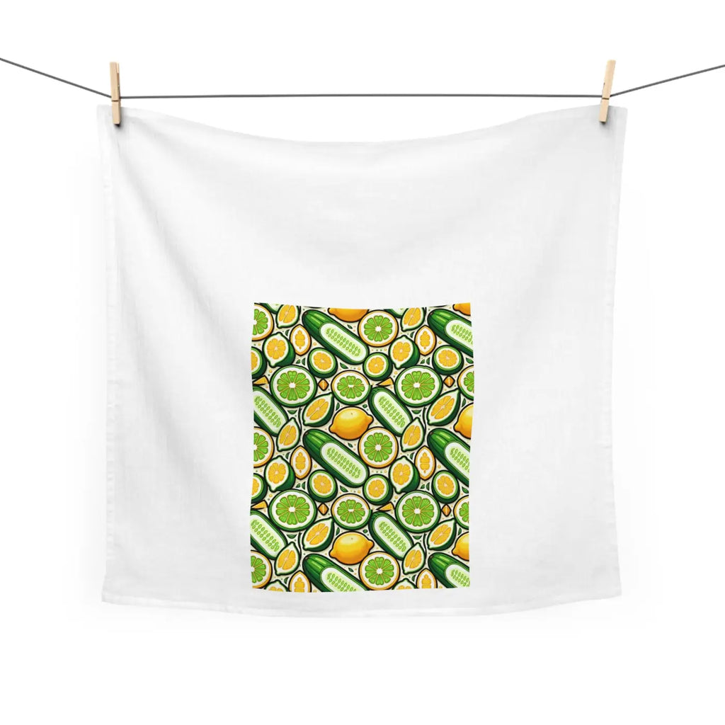 Cheerful Tea Towel - Citrus and Veggies Print Kitchen Decor - DipaliZ
