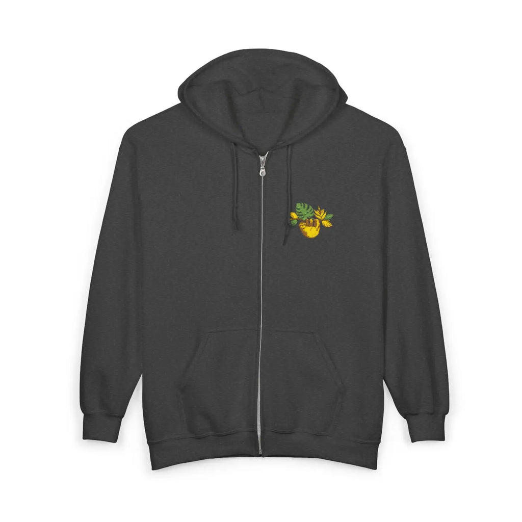 Full-Zip Hoodie - Hand-Embroidered Sloth Detail - DipaliZ