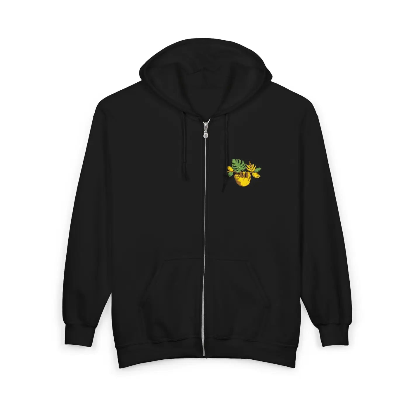 Full-Zip Hoodie - Hand-Embroidered Sloth Detail - DipaliZ
