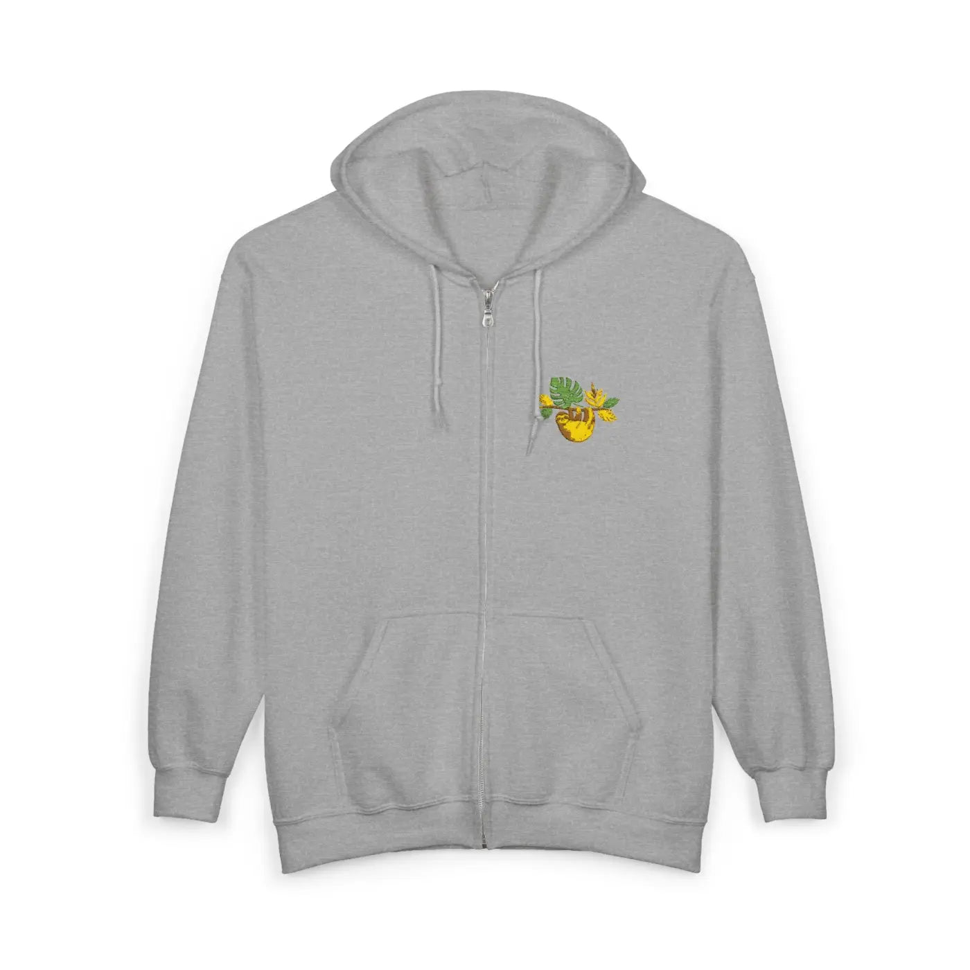 Full-Zip Hoodie - Hand-Embroidered Sloth Detail - DipaliZ