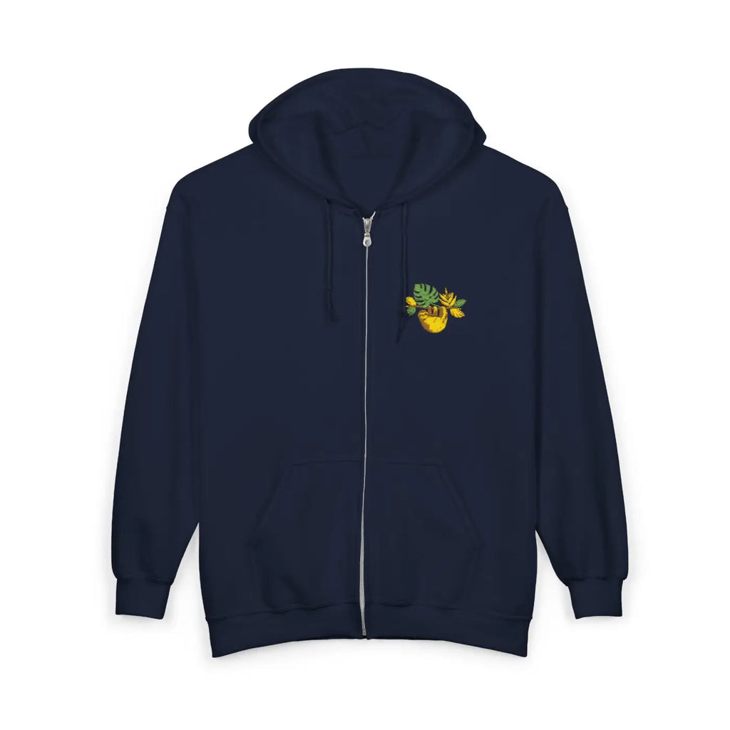 Full-Zip Hoodie - Hand-Embroidered Sloth Detail - DipaliZ