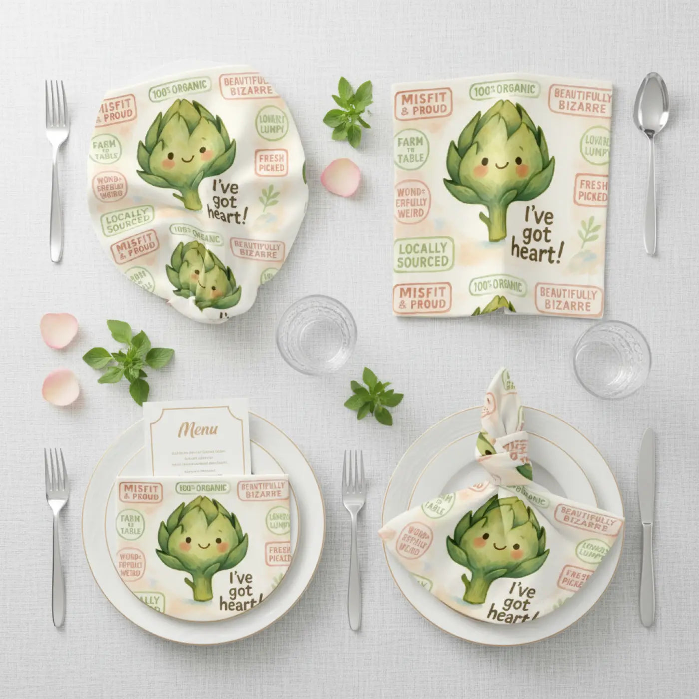 Fun Organic Artichoke Napkins with Whimsical Quotes | Eco-Friendly Table Decor for Parties | Unique Gift for Foodies