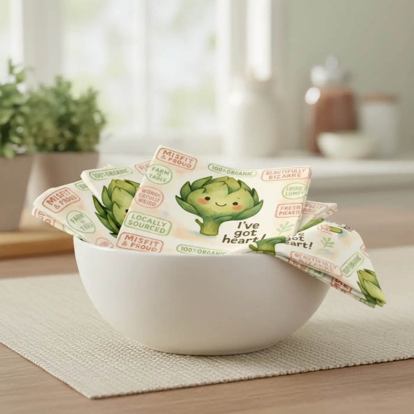 Fun Organic Artichoke Napkins with Whimsical Quotes | Eco-Friendly Table Decor for Parties | Unique Gift for Foodies
