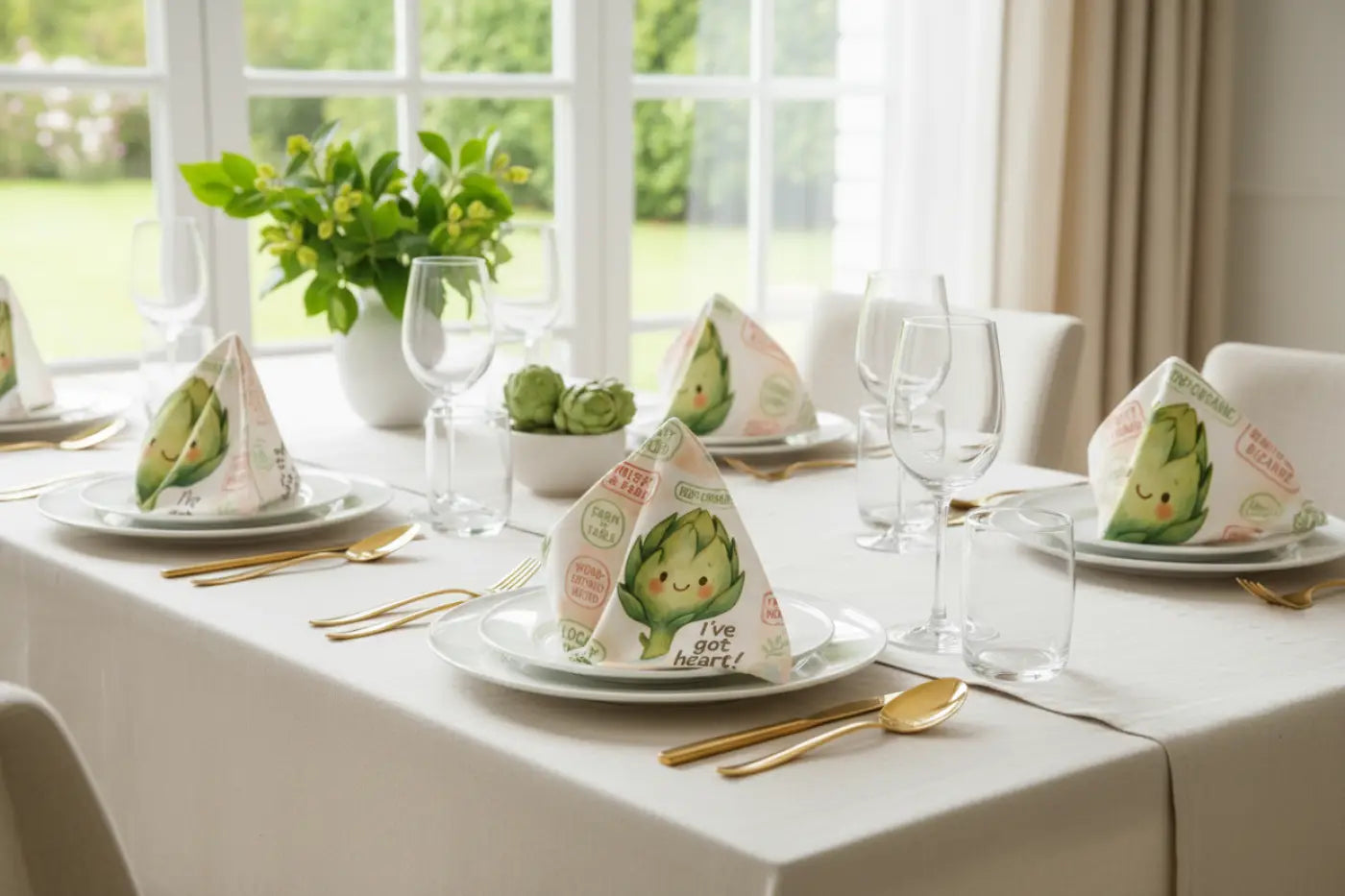 Fun Organic Artichoke Napkins with Whimsical Quotes | Eco-Friendly Table Decor for Parties | Unique Gift for Foodies