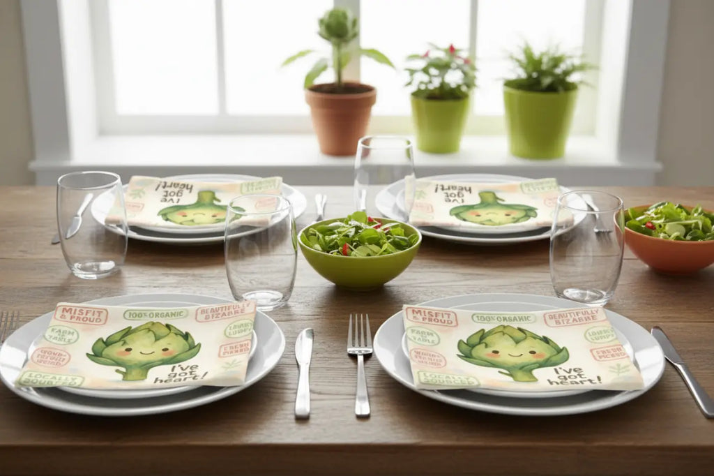 Fun Organic Artichoke Napkins with Whimsical Quotes | Eco-Friendly Table Decor for Parties | Unique Gift for Foodies