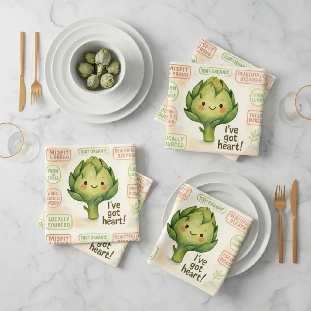 Fun Organic Artichoke Napkins with Whimsical Quotes | Eco-Friendly Table Decor for Parties | Unique Gift for Foodies