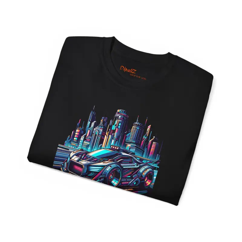 Eco-Friendly Cotton Tee - Car in Futuristic City - DipaliZ