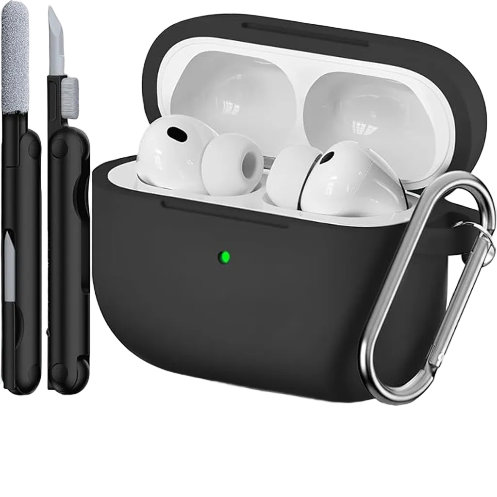 Silicone Protective Case for AirPods Pro (3rd Gen) with Keychain & Cleaning Pen – Black