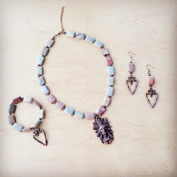 Genuine Aqua Terra Beaded Bracelet w/ Copper Arrow