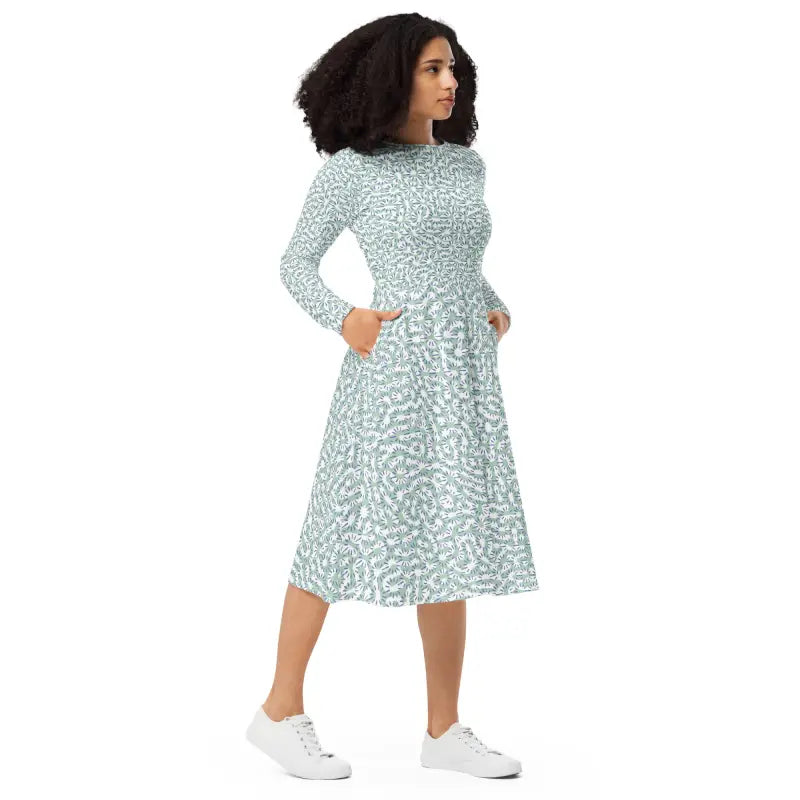 Geometric Long Sleeve Midi Dress - Statement Style - DipaliZ