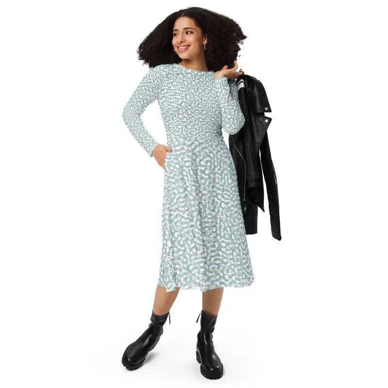 Geometric Long Sleeve Midi Dress - Statement Style - DipaliZ