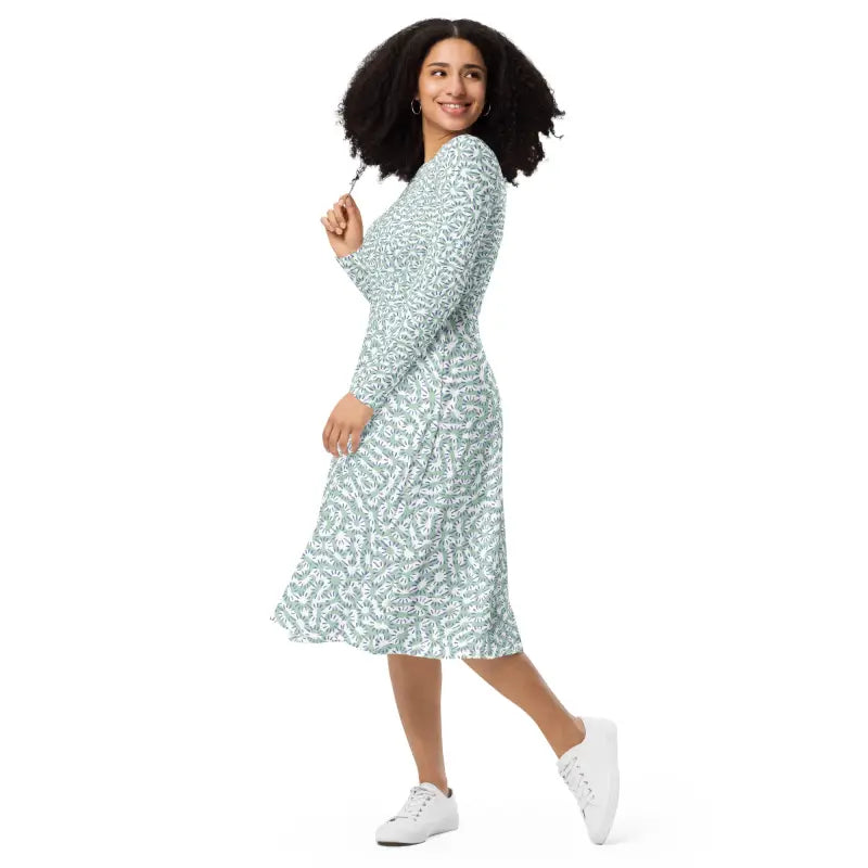 Geometric Long Sleeve Midi Dress - Statement Style - DipaliZ