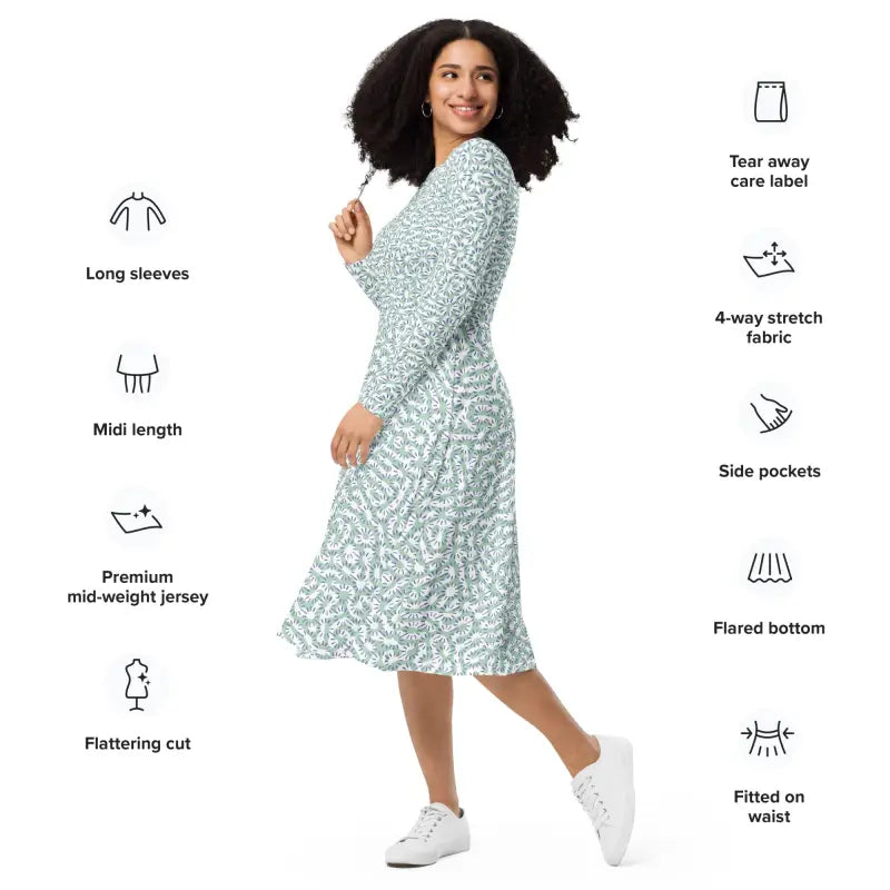 Geometric Long Sleeve Midi Dress - Statement Style - DipaliZ