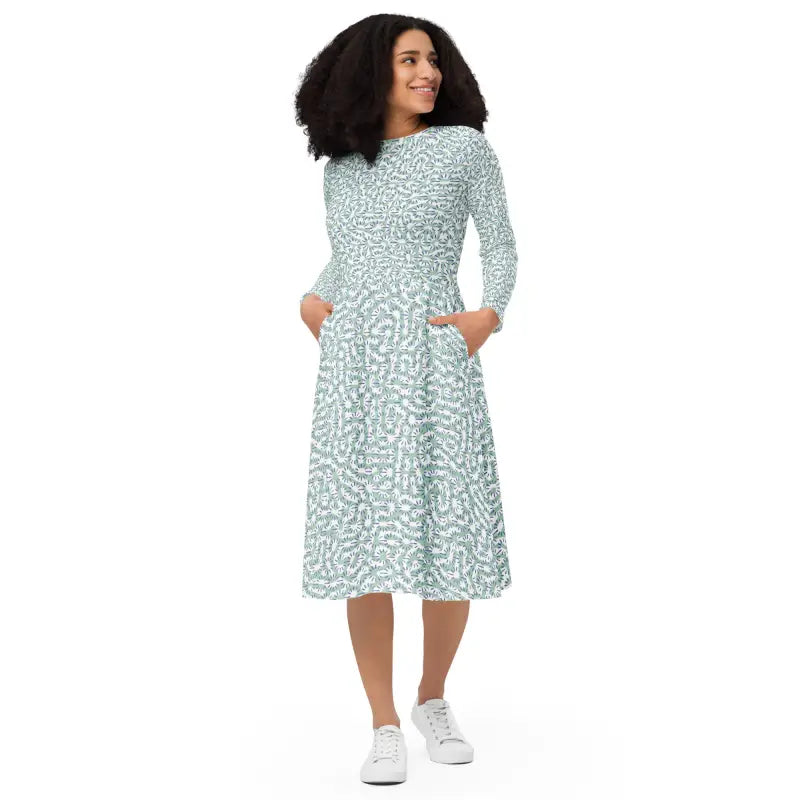 Geometric Long Sleeve Midi Dress - Statement Style - DipaliZ