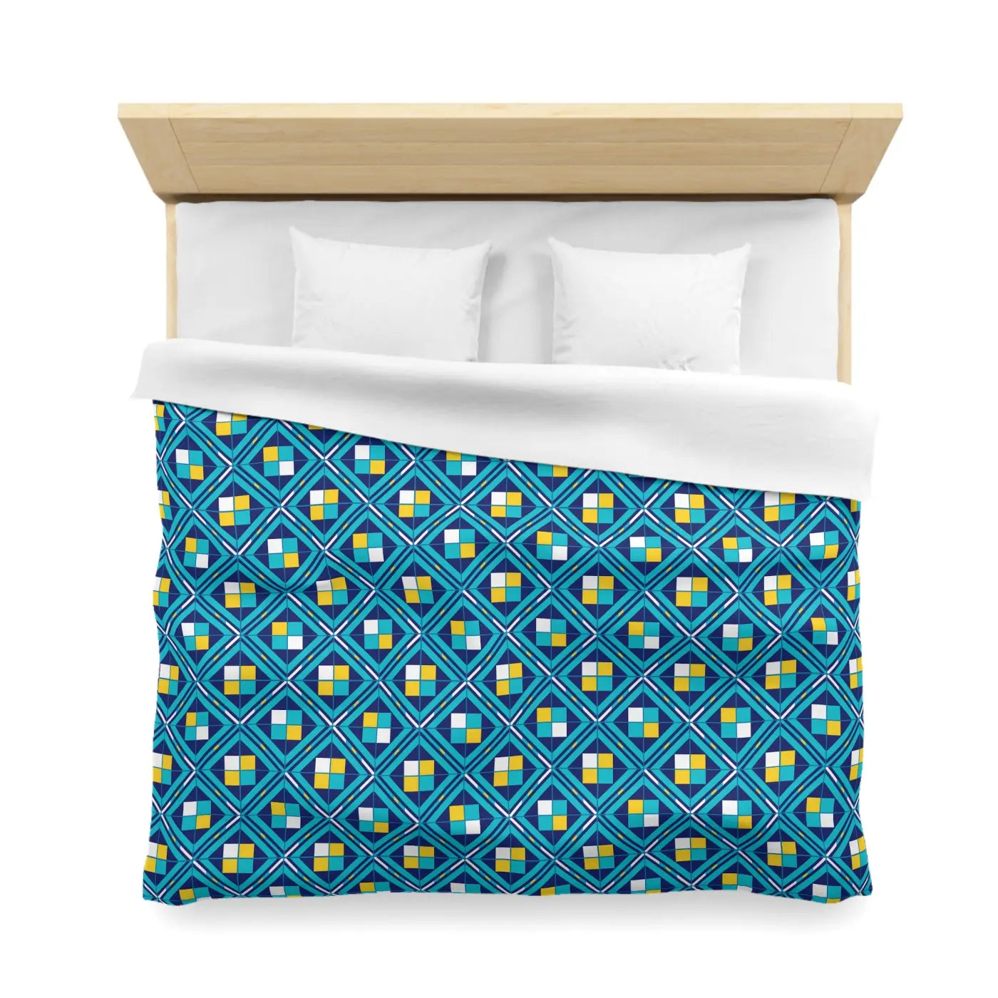 Geometric Blue Tile Duvet - Durable Polyester Weave - DipaliZ