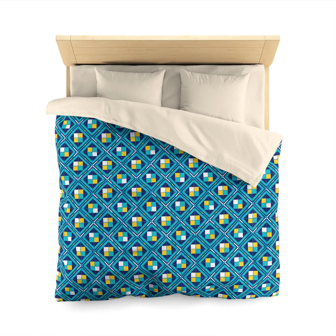 Geometric Blue Tile Duvet - Durable Polyester Weave - DipaliZ