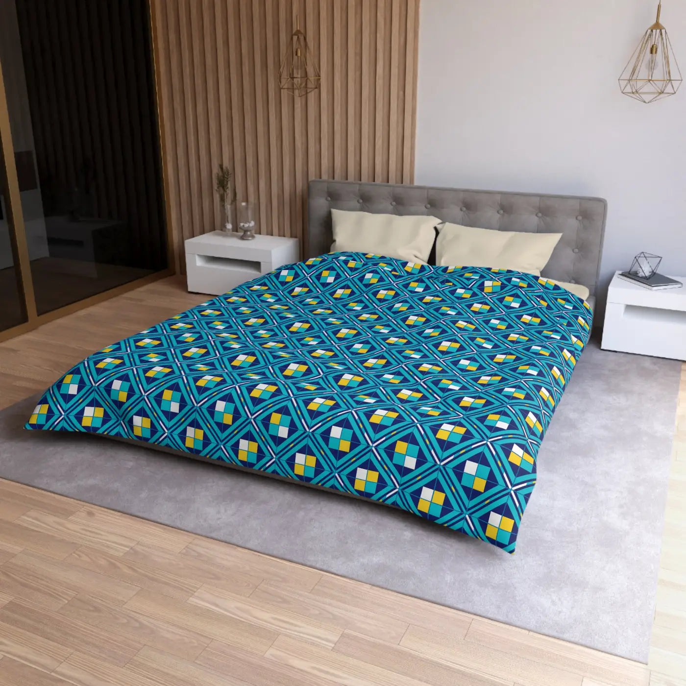 Geometric Blue Tile Duvet - Durable Polyester Weave - DipaliZ