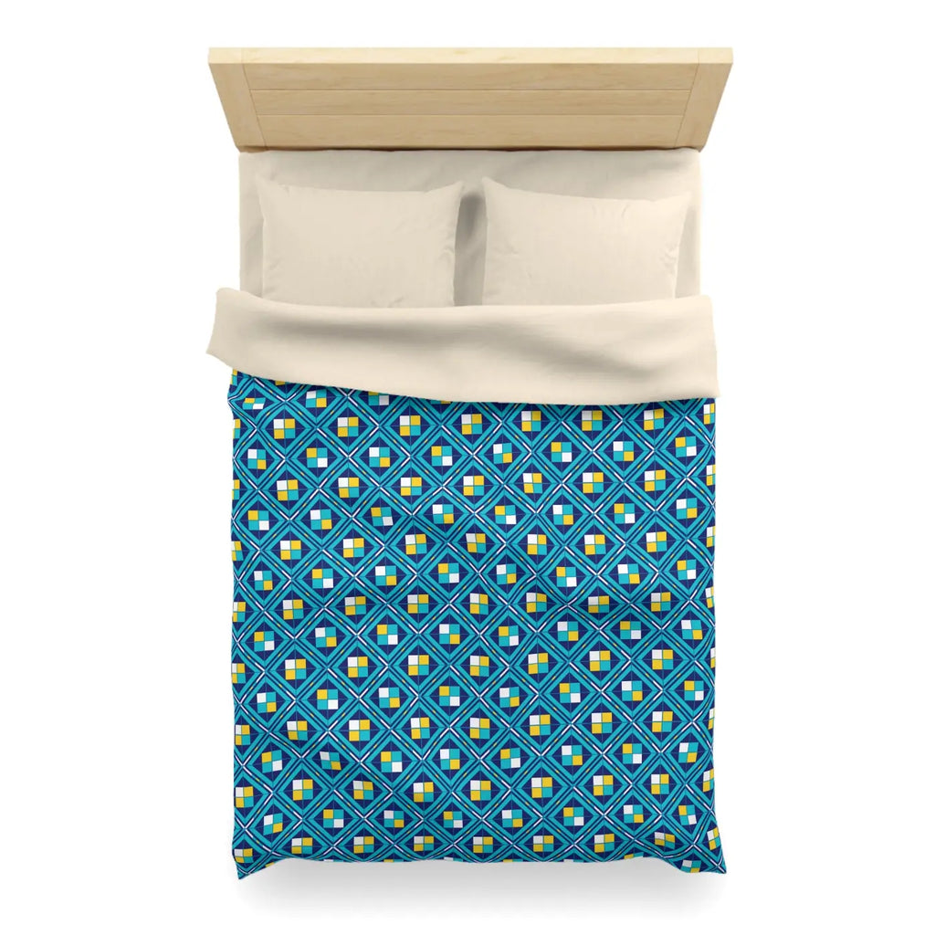 Geometric Blue Tile Duvet - Durable Polyester Weave - DipaliZ