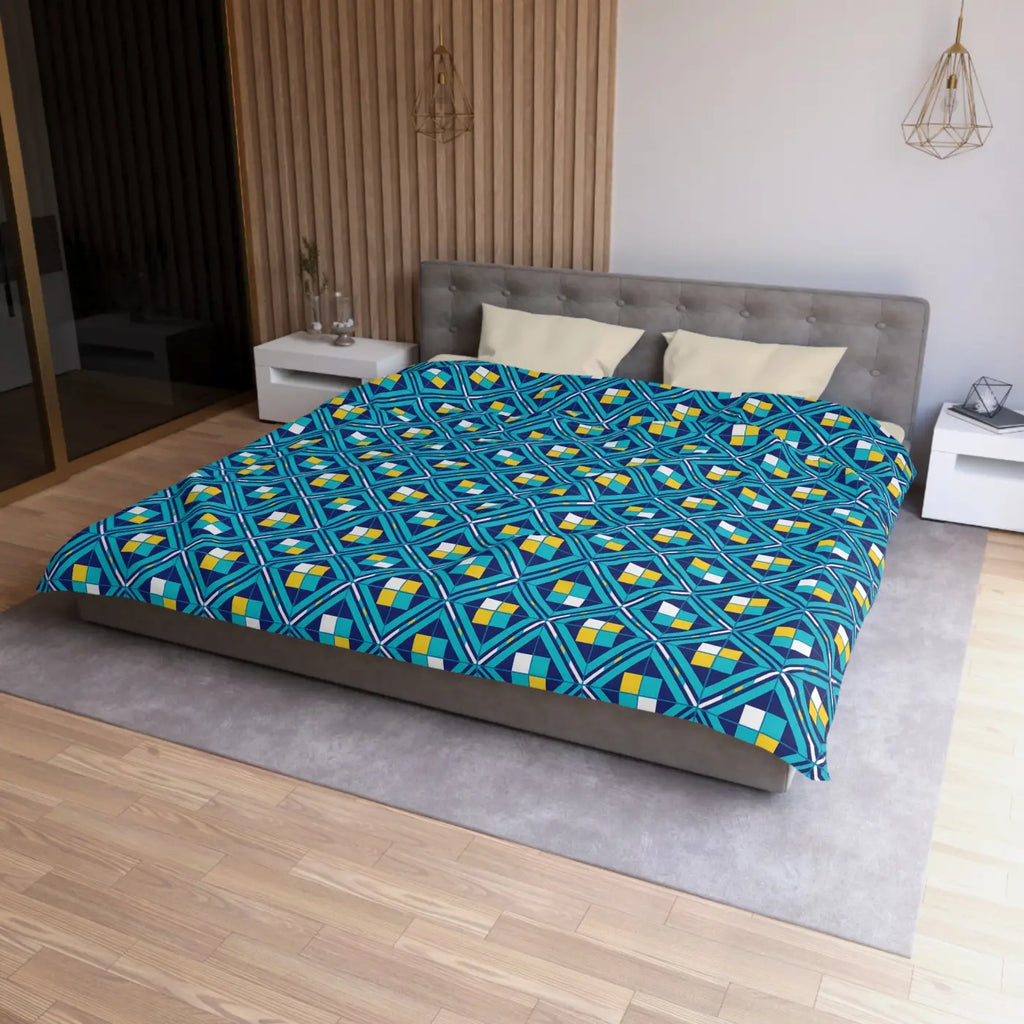 Geometric Blue Tile Duvet - Durable Polyester Weave - DipaliZ